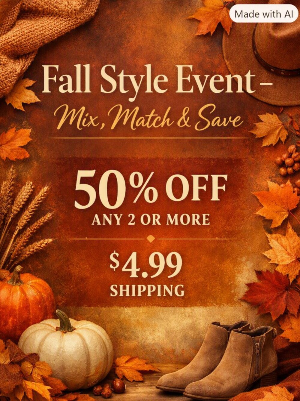 Fall Style Event — Mix, Match & Save 50% Off Any 2 $4.99 Shipping